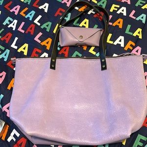 Portland Leather Lg Zippered Unicorn purple tote with Sunglass case.